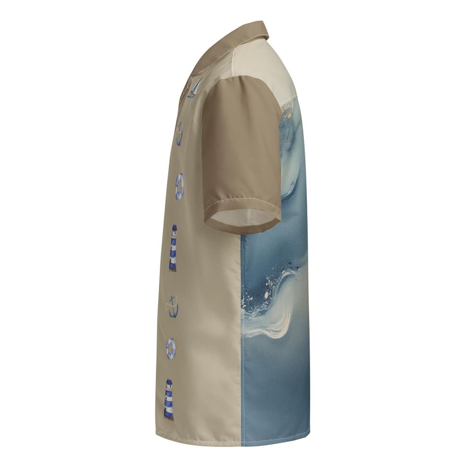 Nautical Resort Shirt | Beach Scene, Lighthouse & Anchor