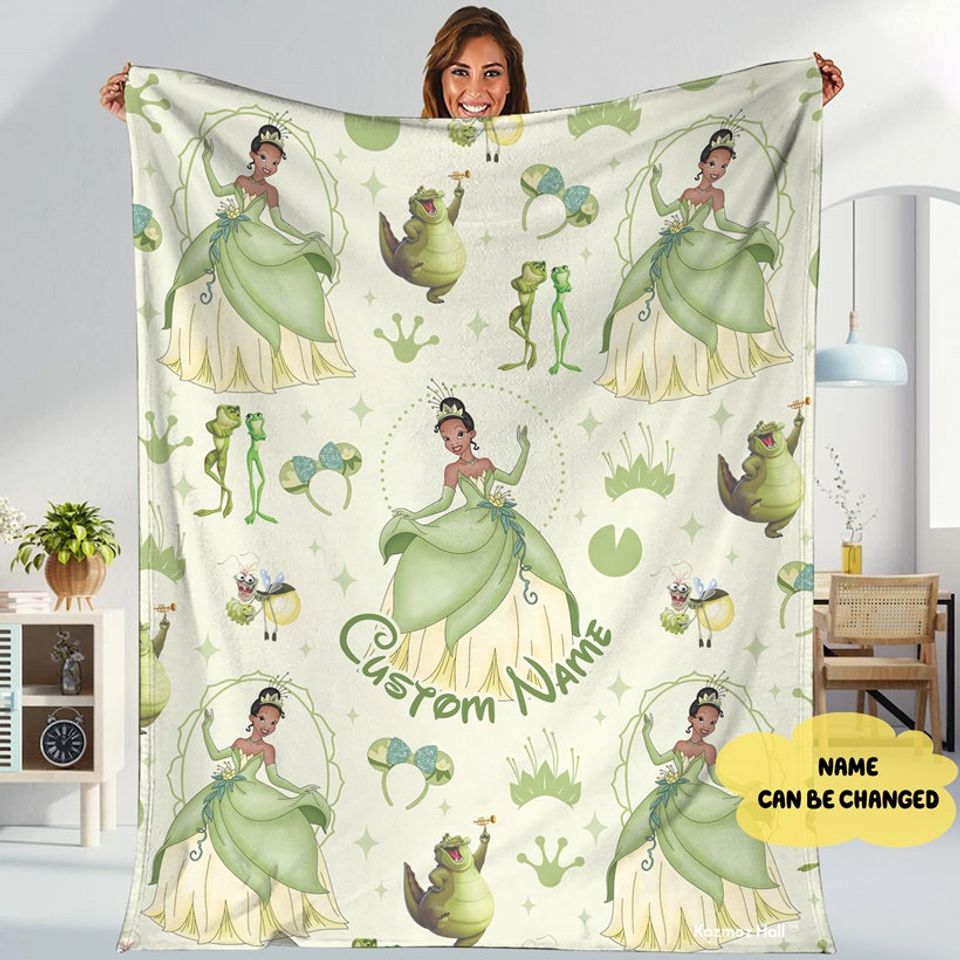 Custom Name Tiana Princess Blanket, Personalized Princess Blanket
