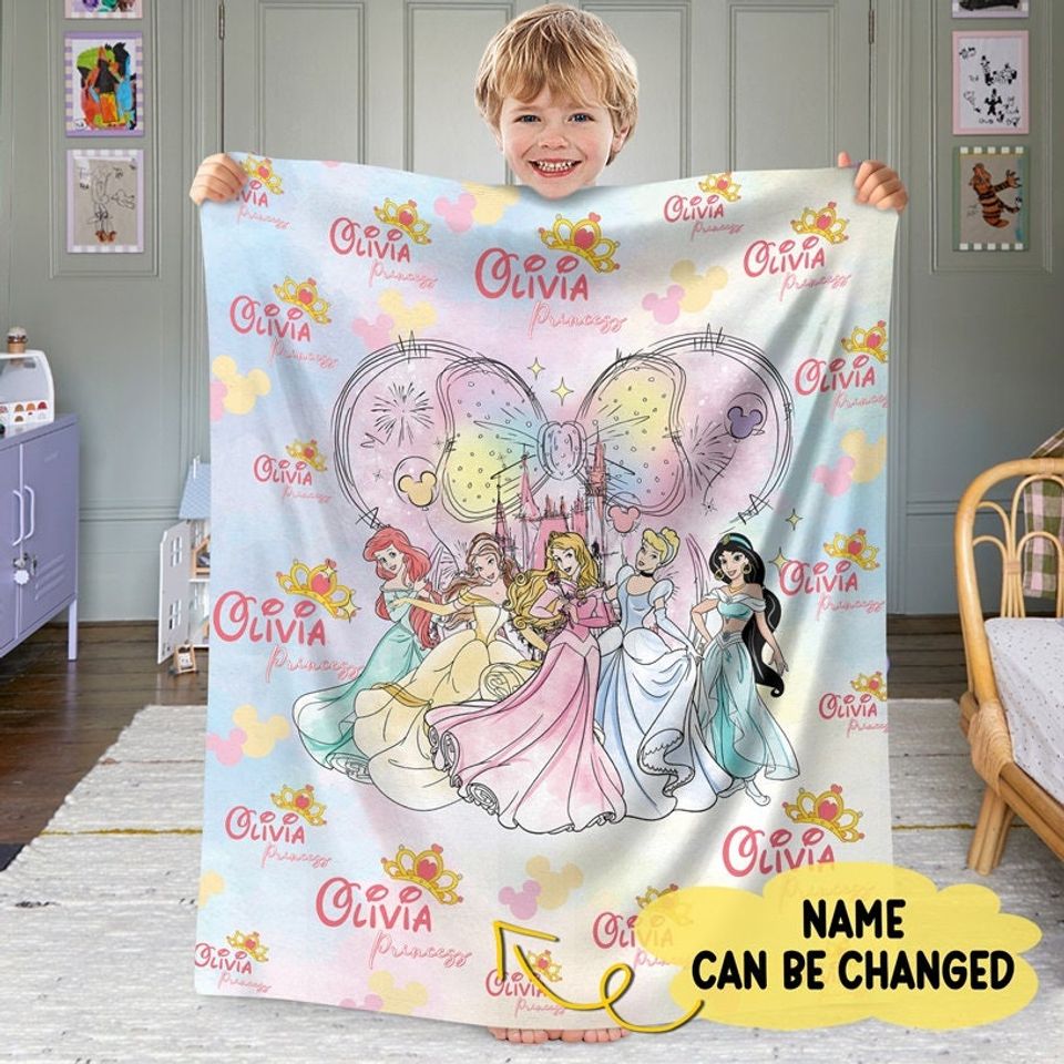 Personalized Watercolor Disneyworld Princess Blanket | Magic Kingdom Princess