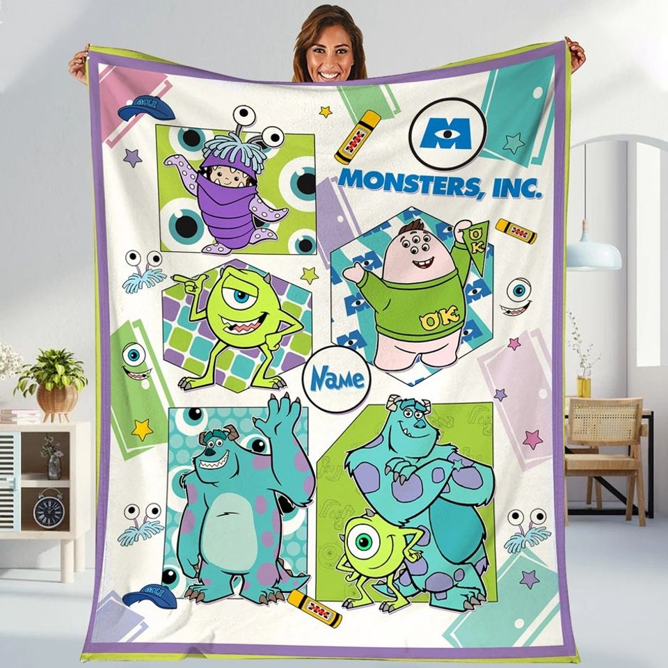 Personalized Disneyland Monster Inc Blanket, Funny Monsters Quilt Blanket, Magic Kingdom