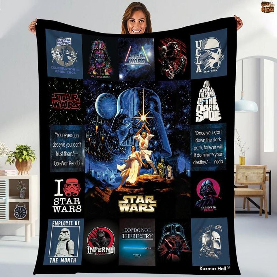 Starwars Fleece Blanket, Darth Vader Luke Skywalker Leia, Starwars Quotes Blanket