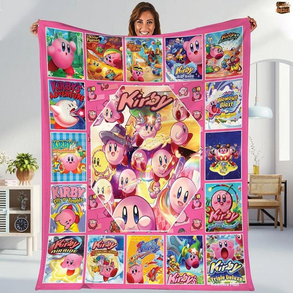 Kirby Fleece Blanket, Custom Kirby Fleece Blanket For Bed Couch Sofa