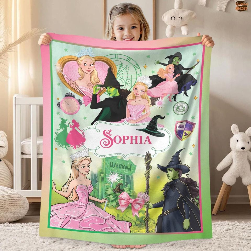 Custom Name Wicked Change For Good Blanket, Elphaba And Glinda Blanket