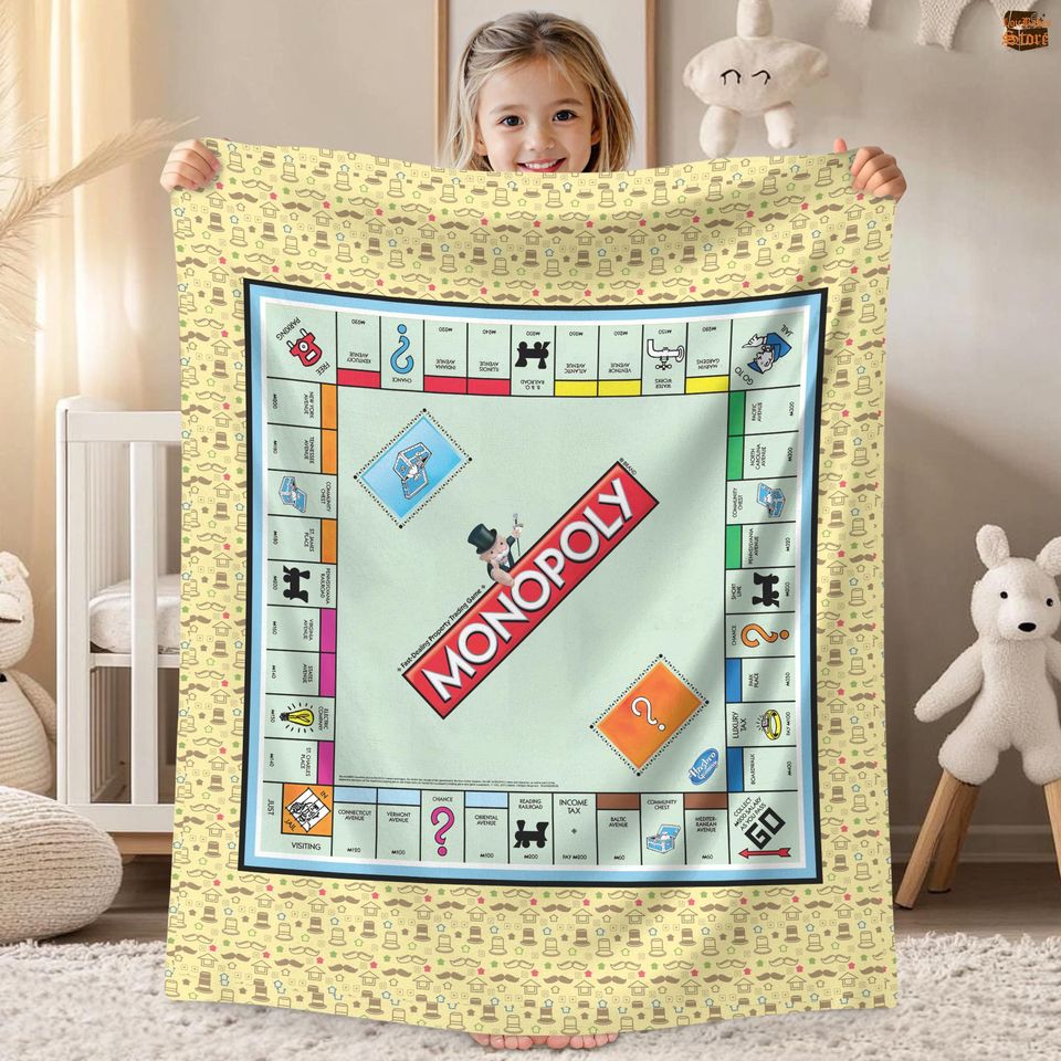 Board Game Monopoly Blanket, Monopoly Fleece Blanket, Monopoly Board Game Birthday Gift