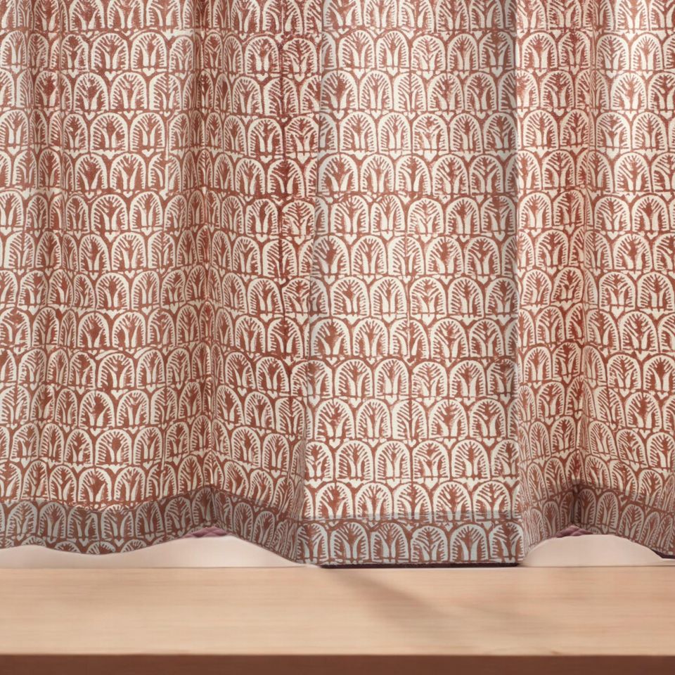 Block Print Cafe Curtain Tier Set for Kitchen and Bathroom Window