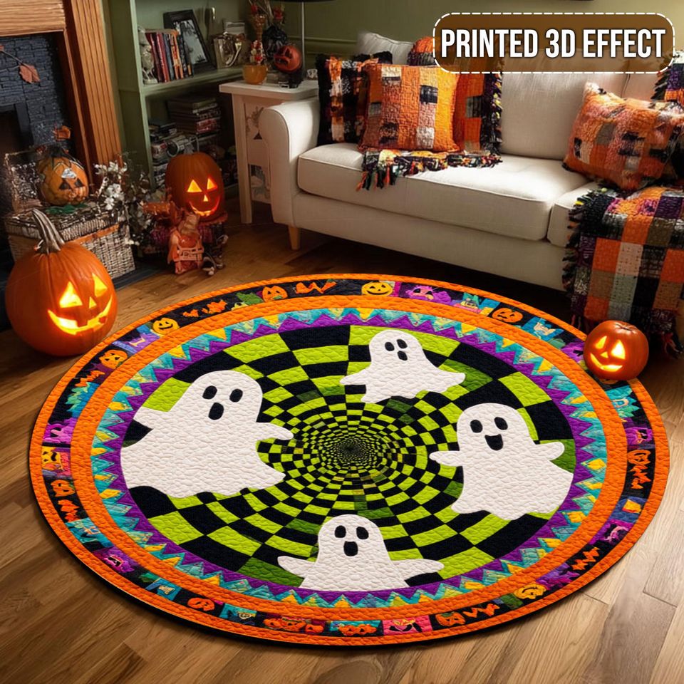 3D Printed Halloween Ghost Rug, Spooky Round Mat, Indoor Halloween Decor