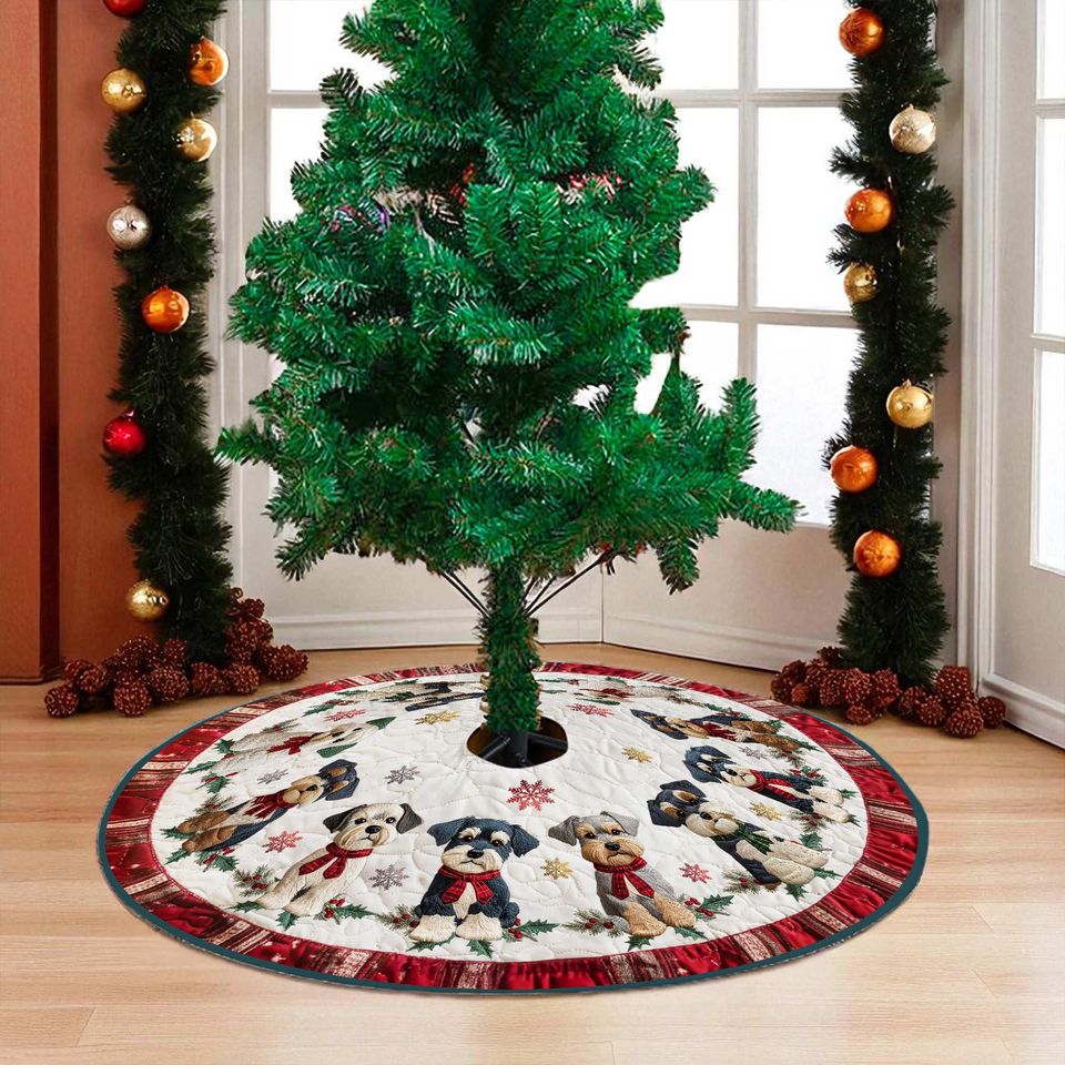 Schnauzers Dog Christmas Tree Skirt, Holiday Tree Cover, Christmas Home Decor