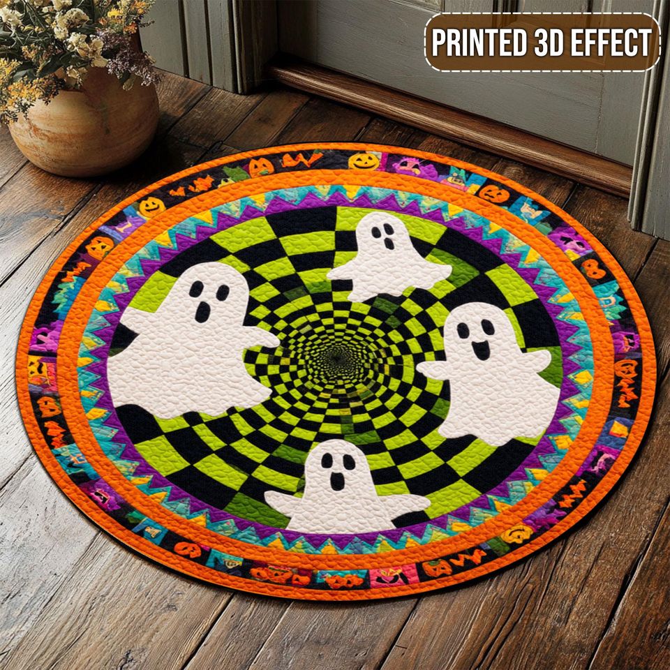 3D Printed Halloween Ghost Rug, Spooky Round Mat, Indoor Halloween Decor
