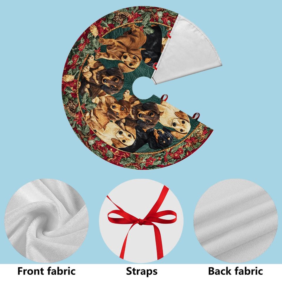 Dachshund Christmas Tree Skirt, Dog Lover Holiday Decoration, Cute Puppy Christmas Tree Mat for Pet Lovers 2025