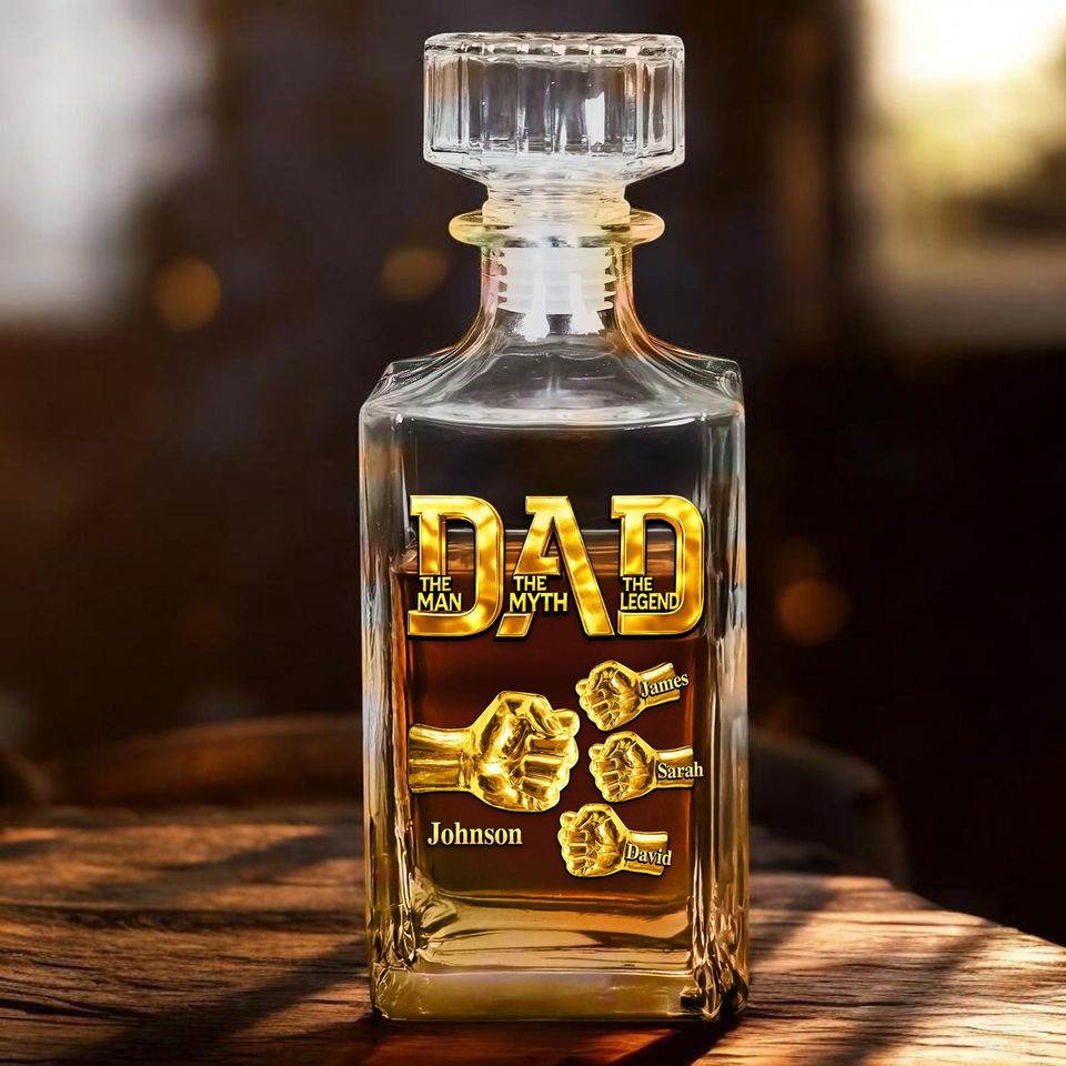 Discover Personalized Dad Holds Kid's Hands Whiskey Bottle, Dad Kids Name Gift, For Grandpa, Father's Day Gift For Dad, Family Decor