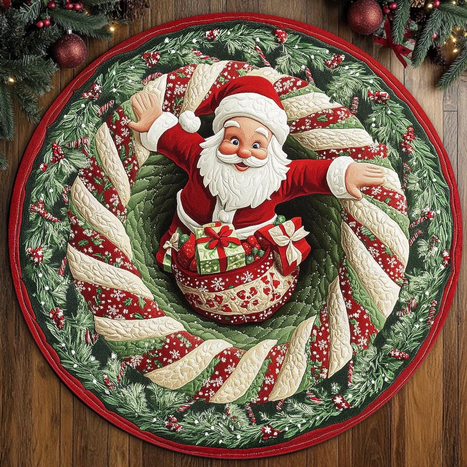 3D Printed Christmas Santa Claus Rug, Round Welcome Mat for Indoor & Outdoor Decor