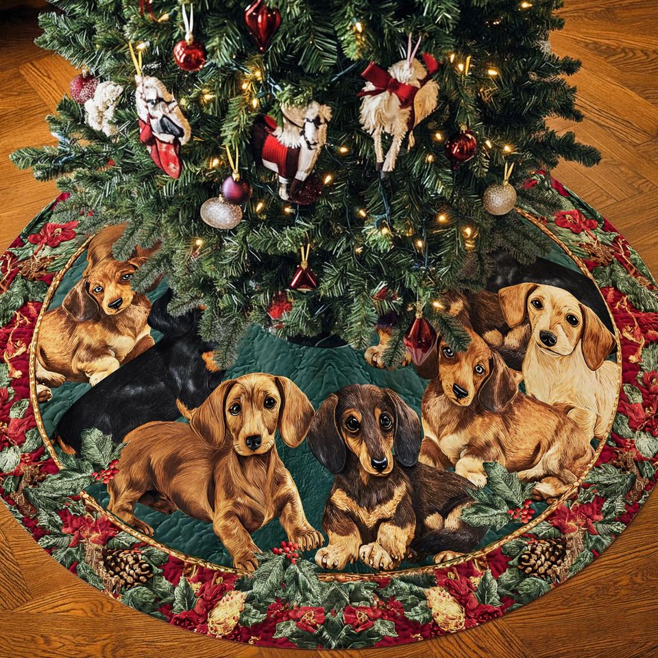 Dachshund Christmas Tree Skirt, Dog Lover Holiday Decoration, Cute Puppy Christmas Tree Mat for Pet Lovers 2025