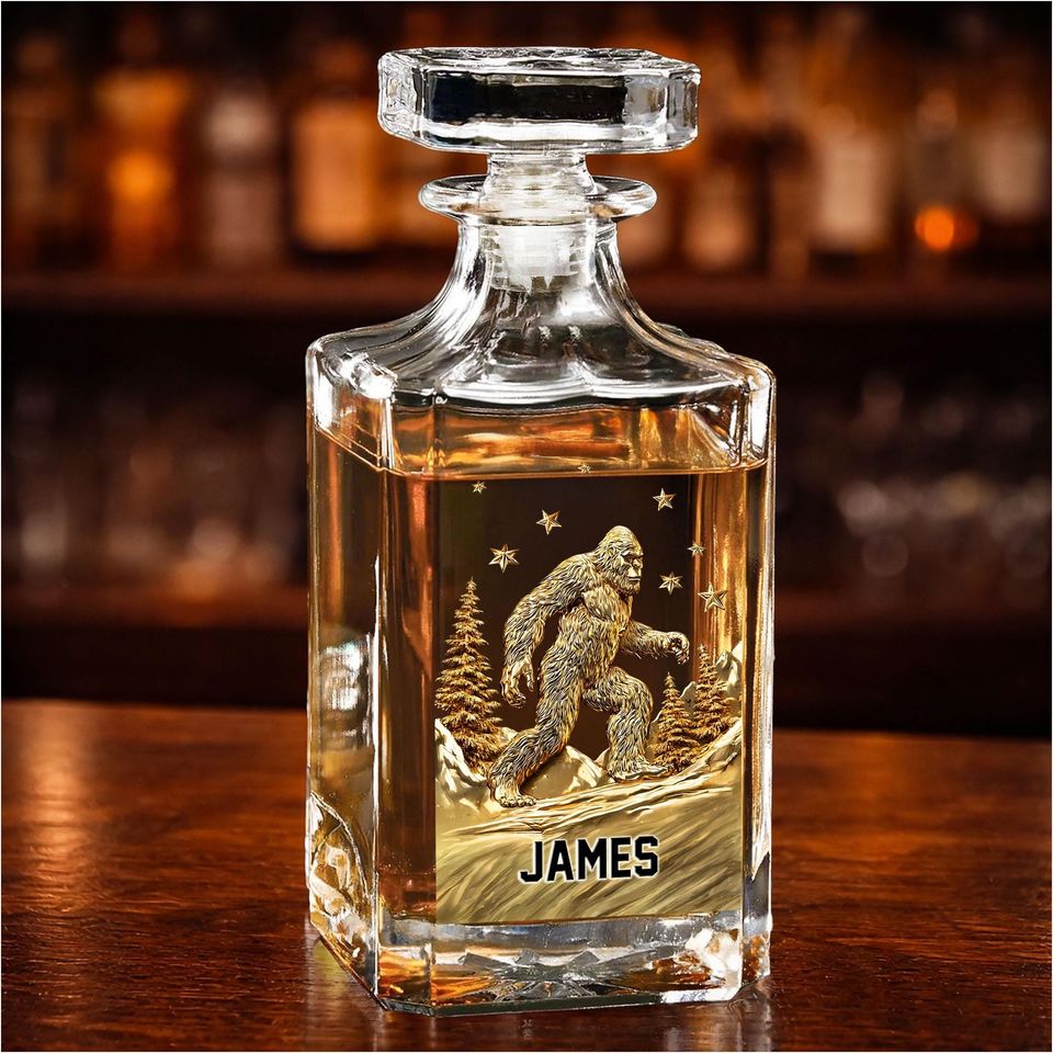 Discover 2D Printed Personalized Bigfoot Whiskey Decanter, Fathers Day Gift for Whiskey Lovers, Gift for Dad, Grandpa, Home Bar Decor