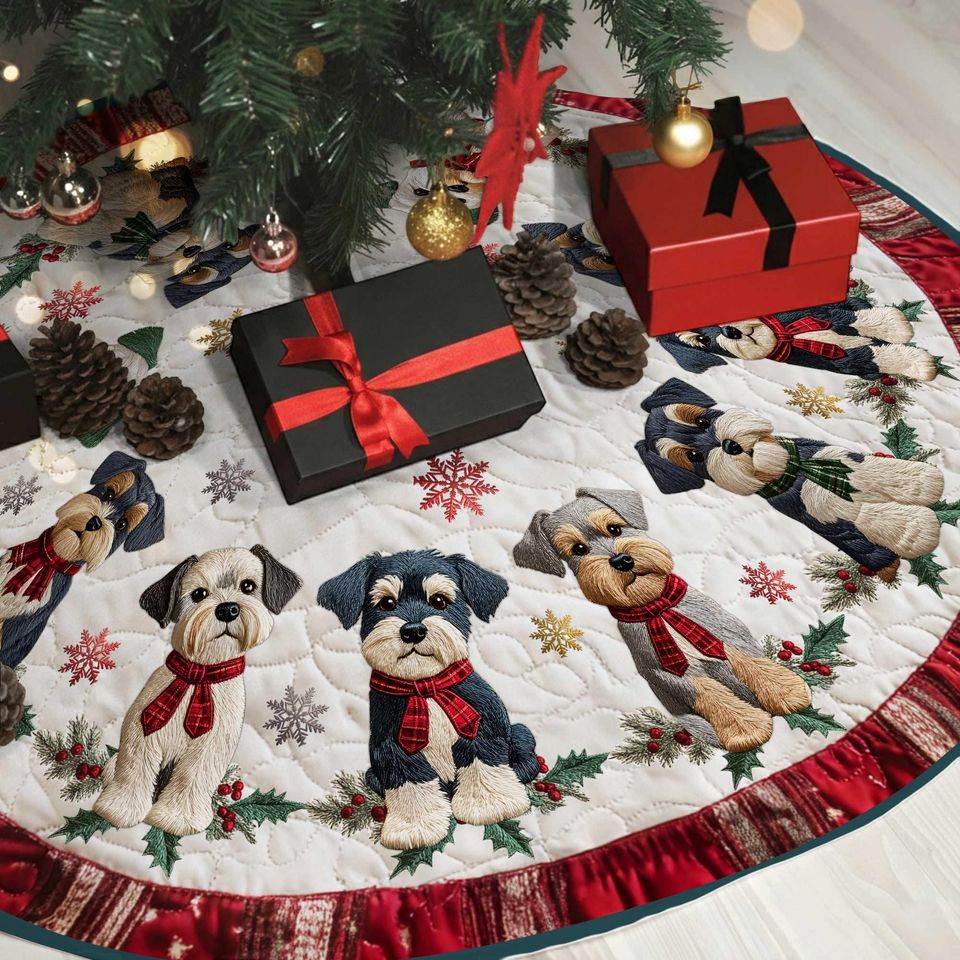 Schnauzers Dog Christmas Tree Skirt, Holiday Tree Cover, Christmas Home Decor