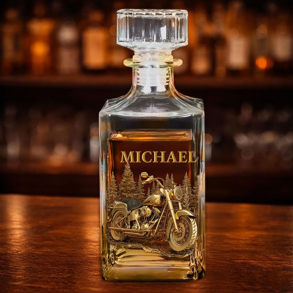 Discover Personalized Motorcycle Whiskey Decanter, Custom Biker Gift, Luxury Rider Gift for Him Dad Husband, Biker Decanter Gift for Him