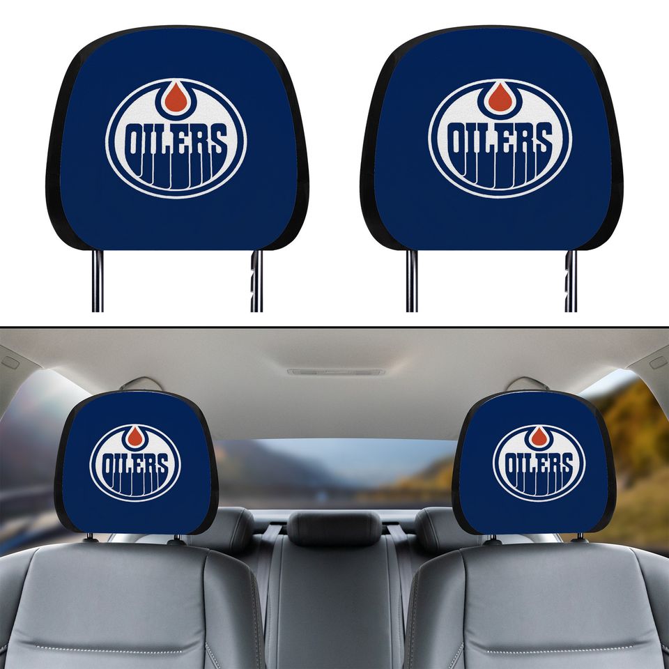 Edmonton Oilers themed custom car headrest cover for a fan
