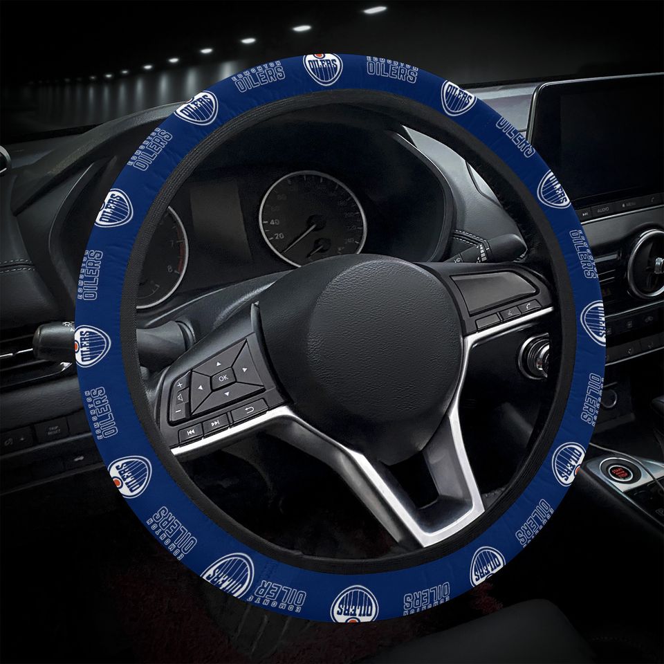 Edmonton Oilers themed steering wheel cover for a fan