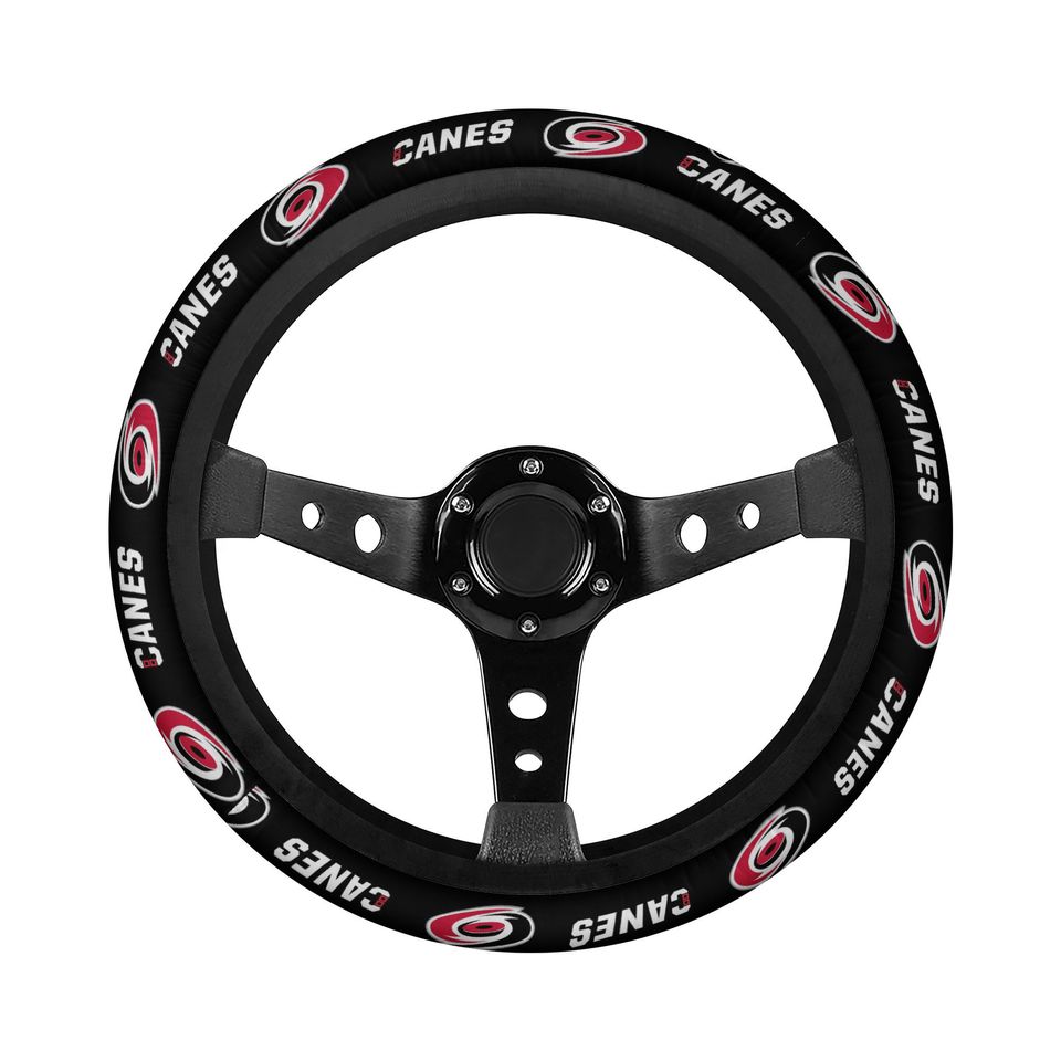 Carolina Hurricanes themed steering wheel cover for a fan