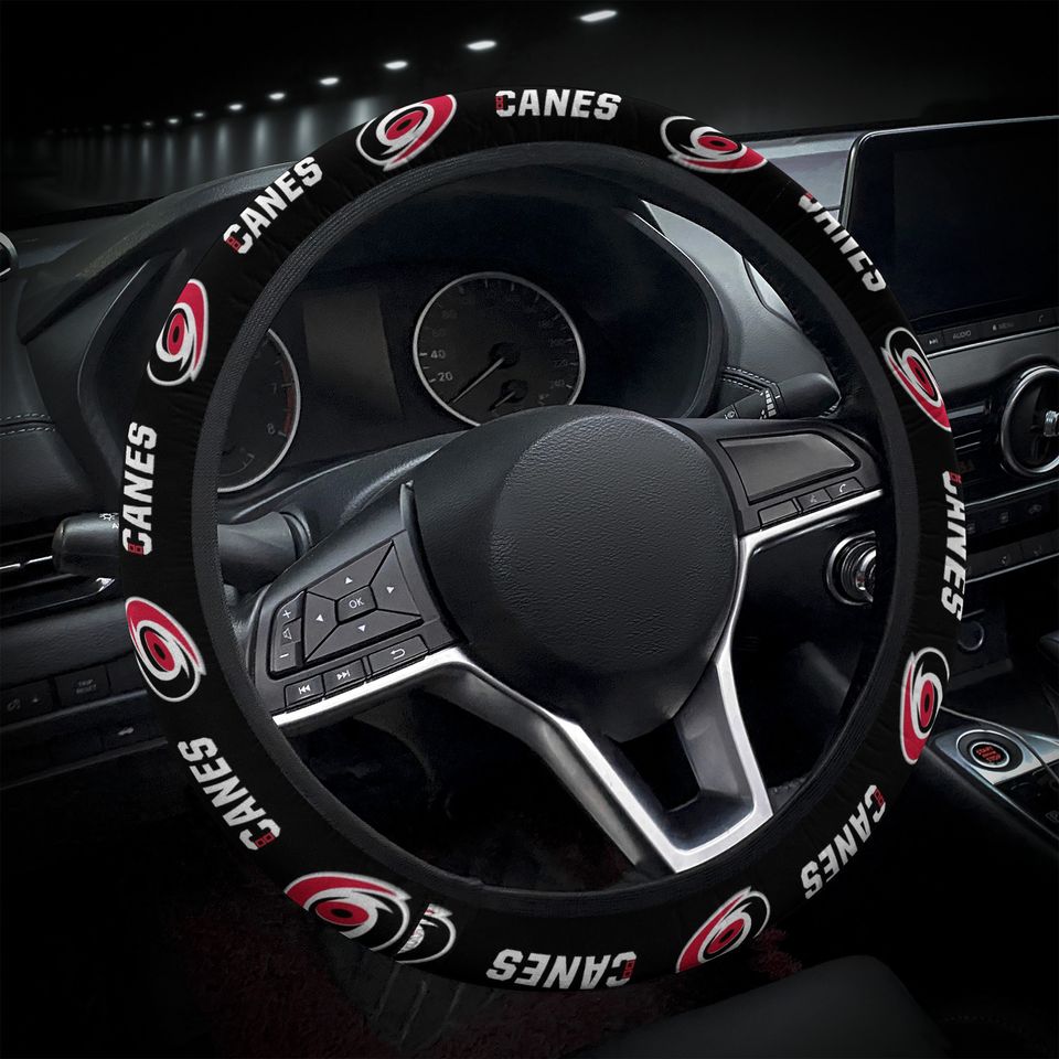 Carolina Hurricanes themed steering wheel cover for a fan