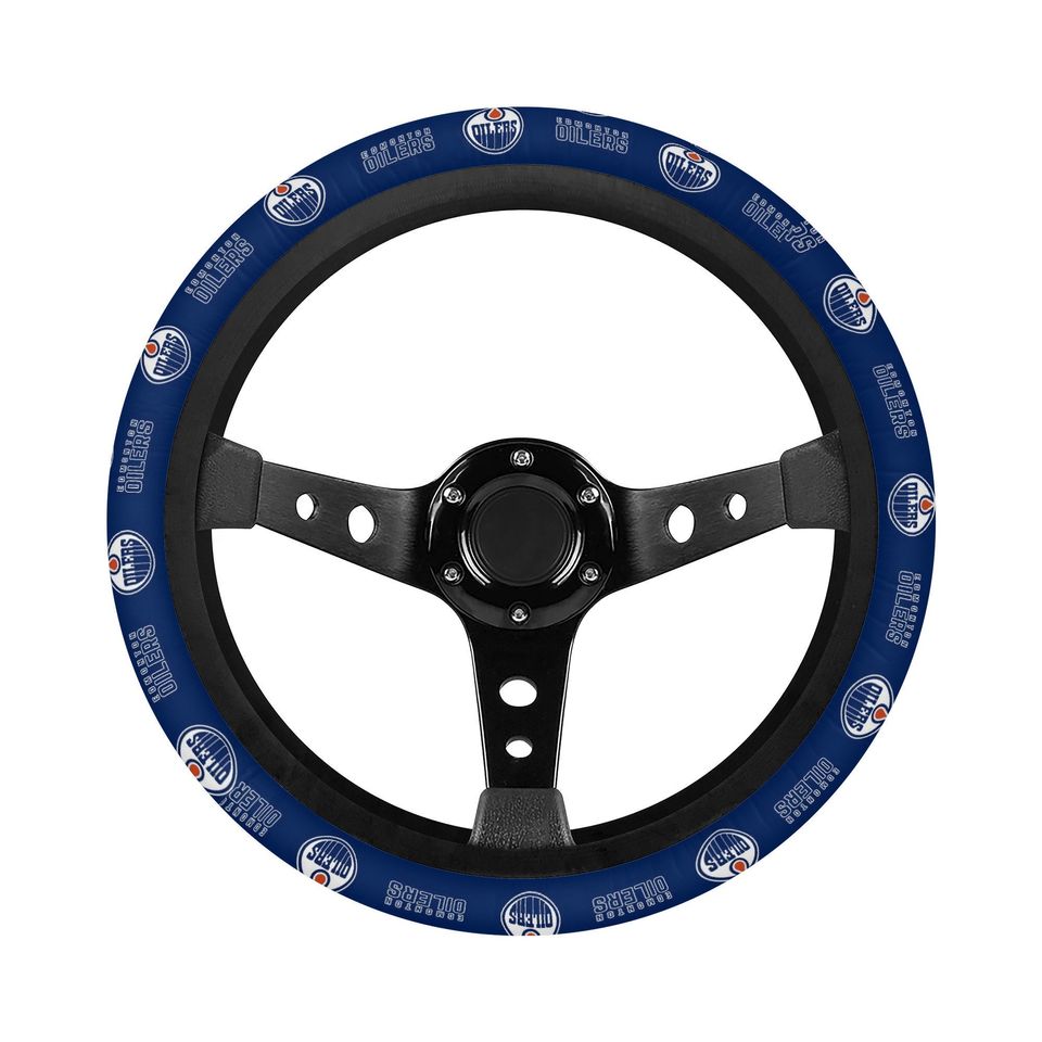 Edmonton Oilers themed steering wheel cover for a fan