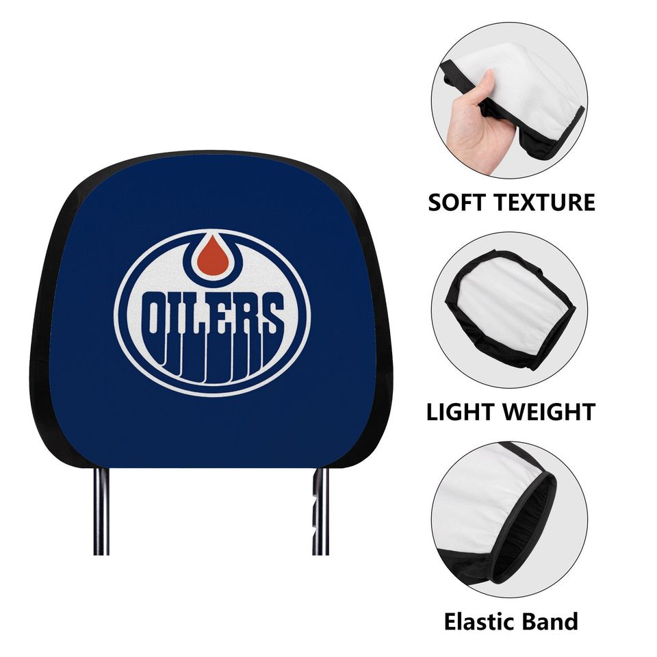 Edmonton Oilers themed custom car headrest cover for a fan