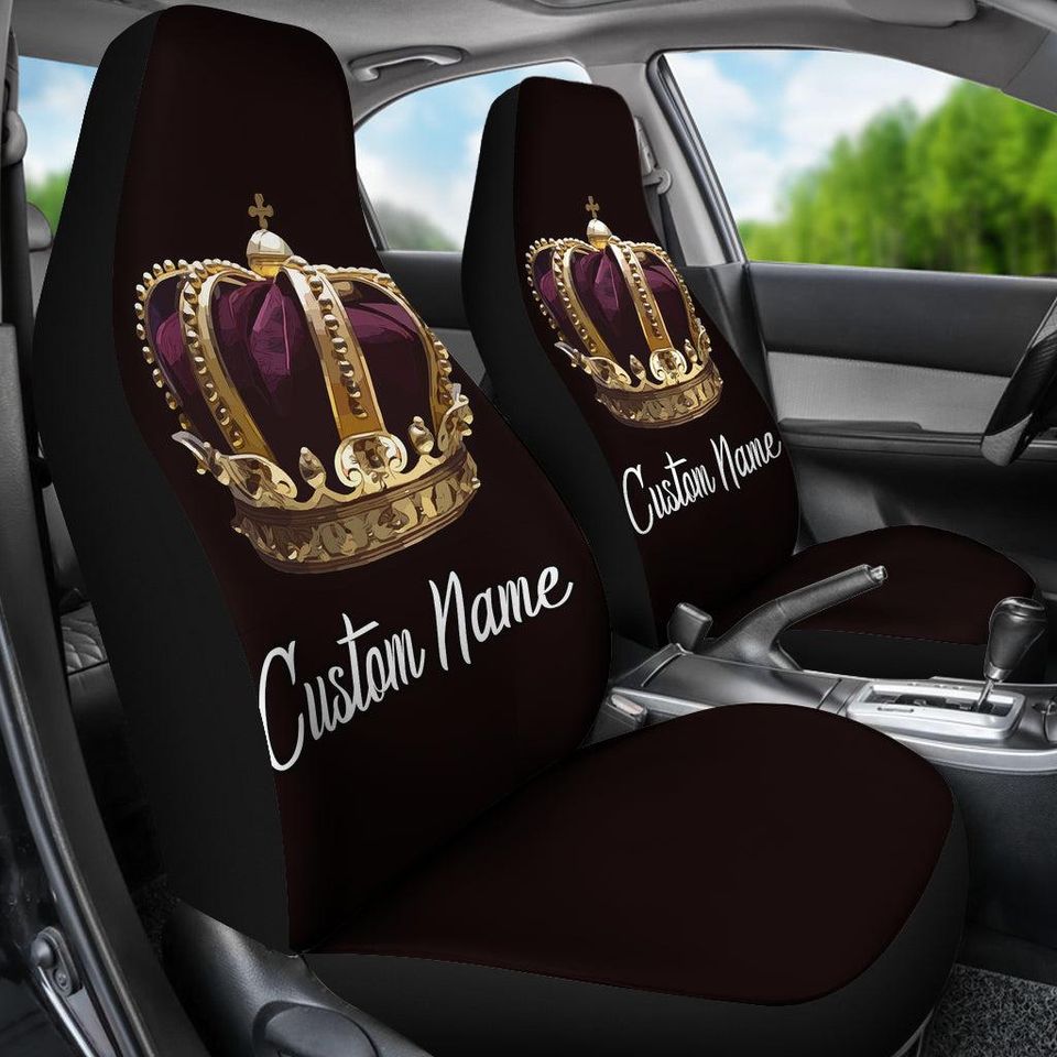 Custom Name Crown Car Seat Covers: Front Seat Protector Set