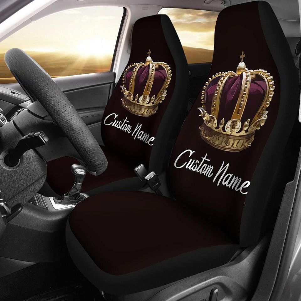 Custom Name Crown Car Seat Covers: Front Seat Protector Set