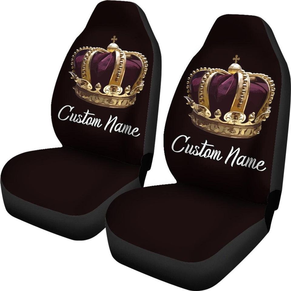 Custom Name Crown Car Seat Covers: Front Seat Protector Set