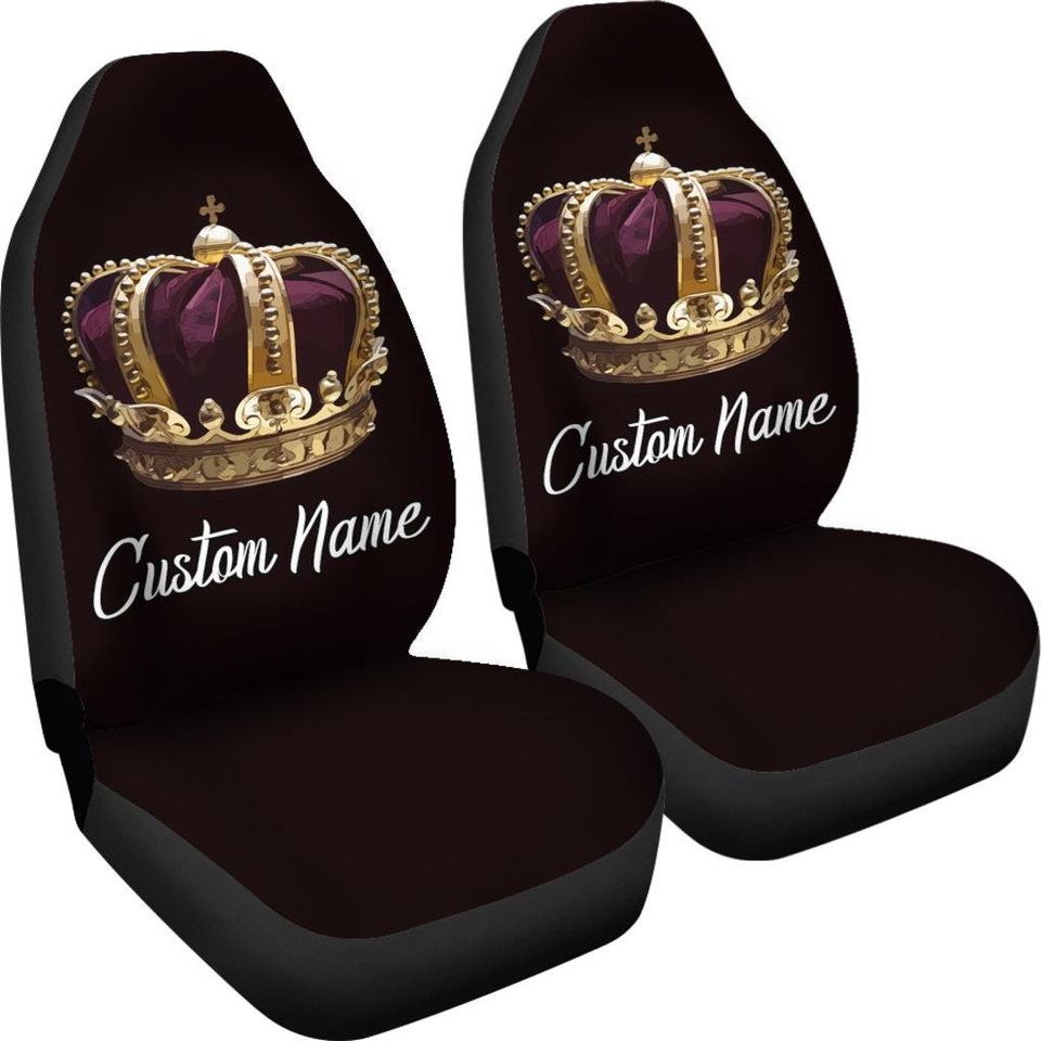 Custom Name Crown Car Seat Covers: Front Seat Protector Set