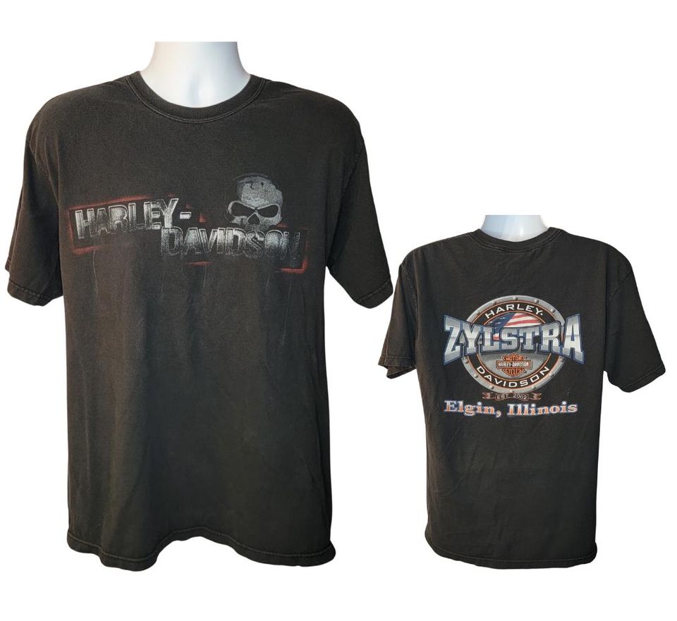 Haarleyy Davidson Skull Vintage T-Shirt Men's Large Back Print