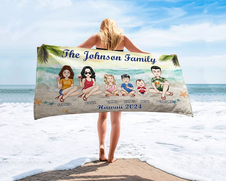 Vacation Trip Family-Gift For Family, Friends, Siblings-Personalized Beach Towel, Couple Beach Towel, Custom Family Gift, Mother's Day Gift