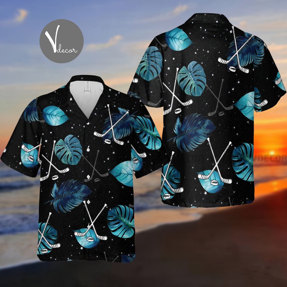Hawaiian Hockey Pattern Shirt for Summer & Sports, Hockey Player Gift
