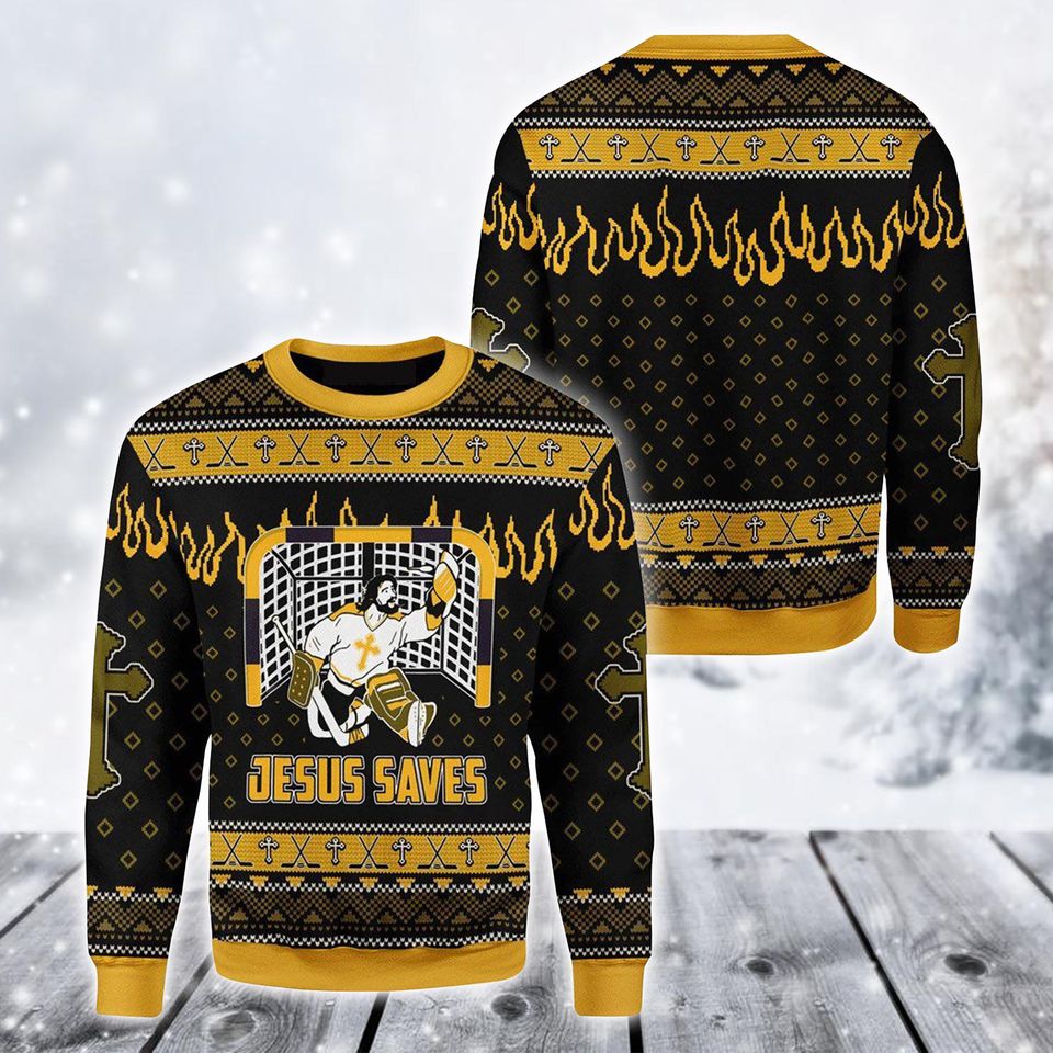 Jesus Saves Hockey Christmas Sweater