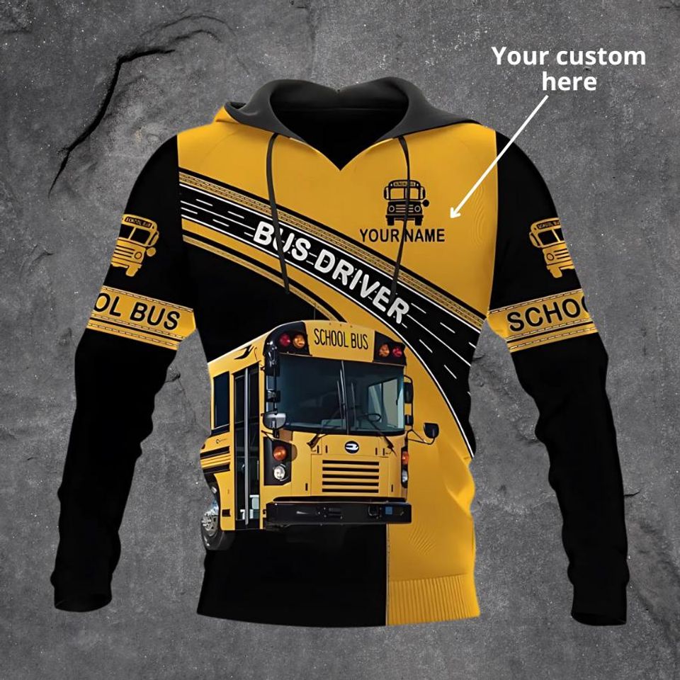 Personalized Name School Bus Hoodie for Drivers and School Bus Lovers