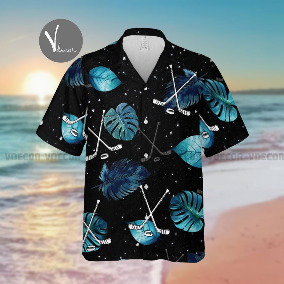 Hawaiian Hockey Pattern Shirt for Summer & Sports, Hockey Player Gift