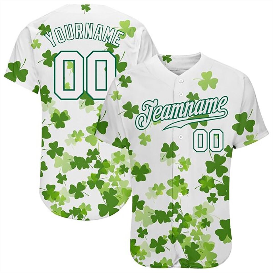 Personalized St Patricks Day Baseball Jersey, Custom Name Number Shamrock Shirt, Irish Lucky Clover Jersey