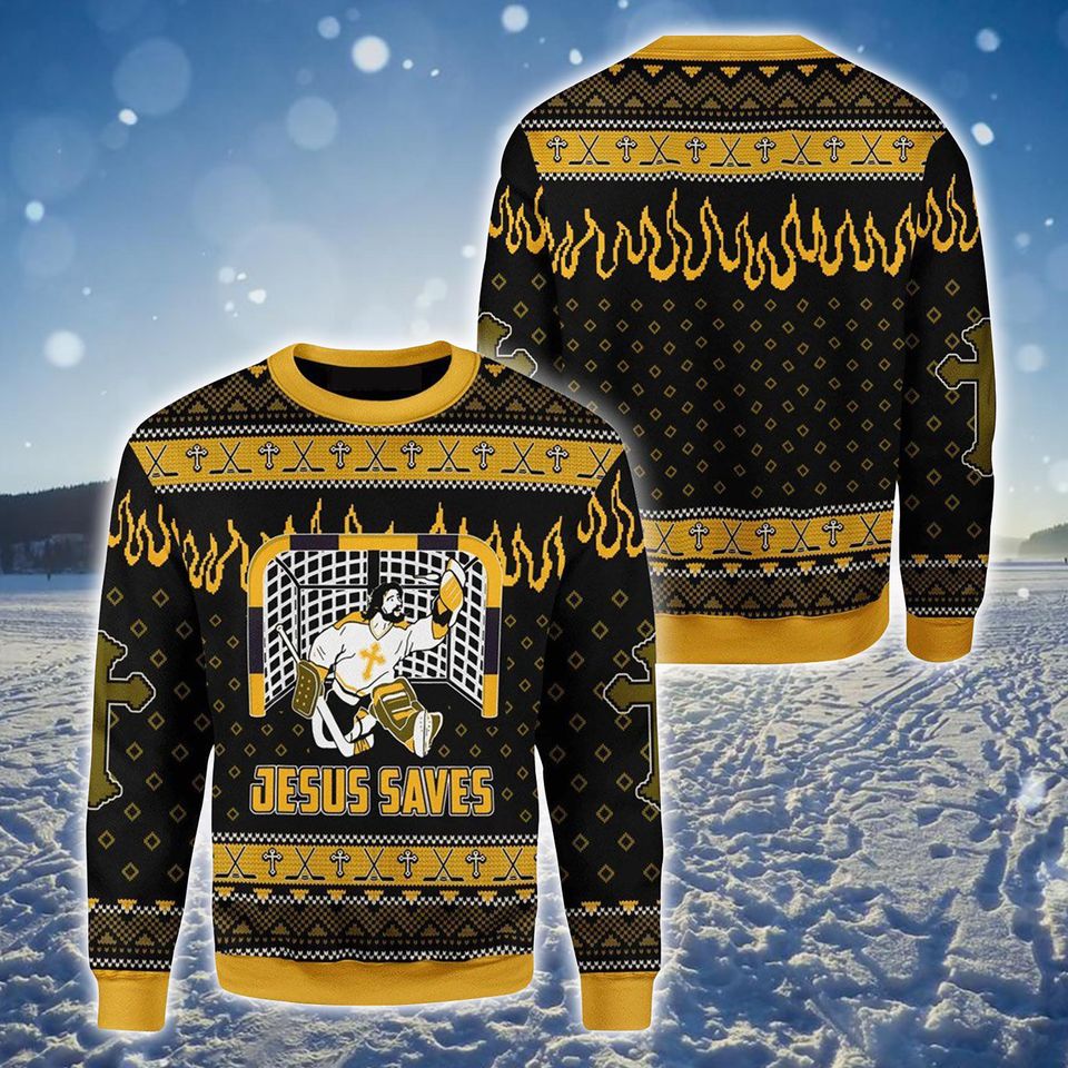 Jesus Saves Hockey Christmas Sweater