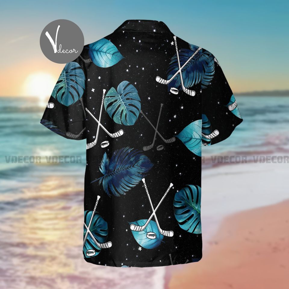 Hawaiian Hockey Pattern Shirt for Summer & Sports, Hockey Player Gift