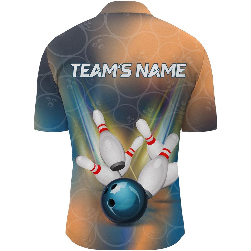 Custom Bowling Jersey Shirt with Name, Team, Strike Bowl & Pin Design
