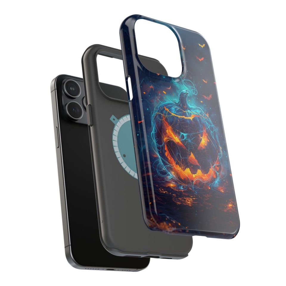 Haunted Jack-o'-Lantern iPhone Case, Cosmic Halloween Pumpkin Cover with Bats and Webs