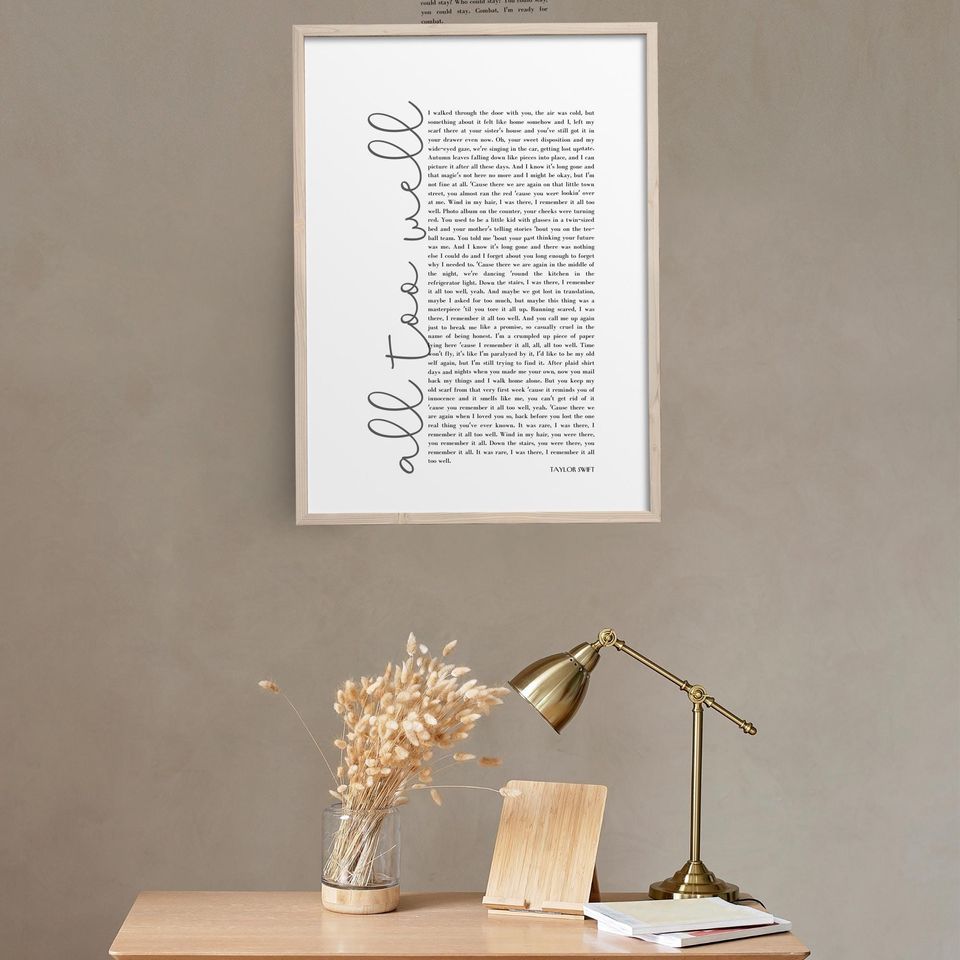 All Too Well Printable Poster | Taylorr Swiftts Song Lyrics Art | Inspirational taylorr version Decor