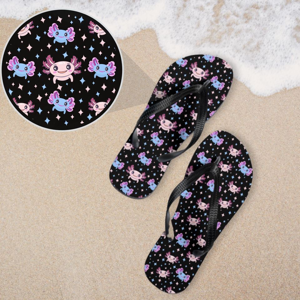 Cute Axolotl Pattern Flip Flops - Fun and Comfy Beach Footwear