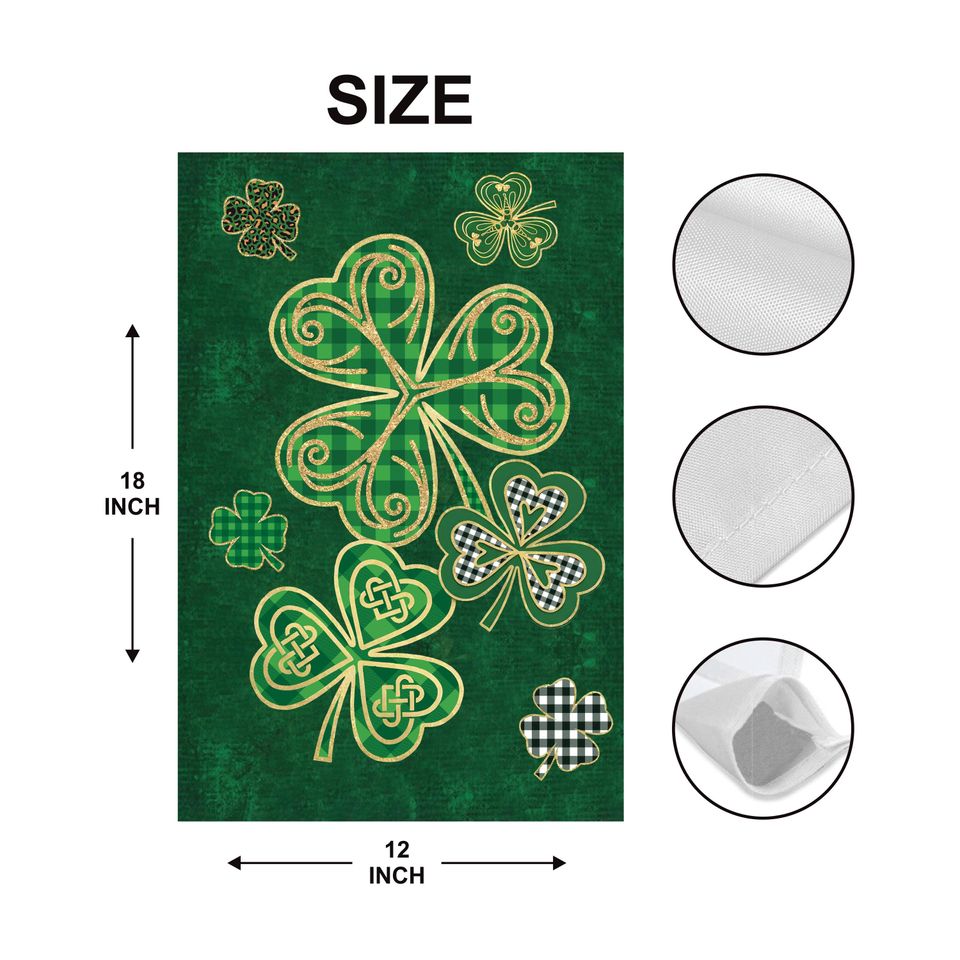 Celtic Shamrock Garden Flag, St Patricks Day Irish Yard Flag, Green Gold Shamrocks Outdoor Decor, Lucky Clover Lawn Flag