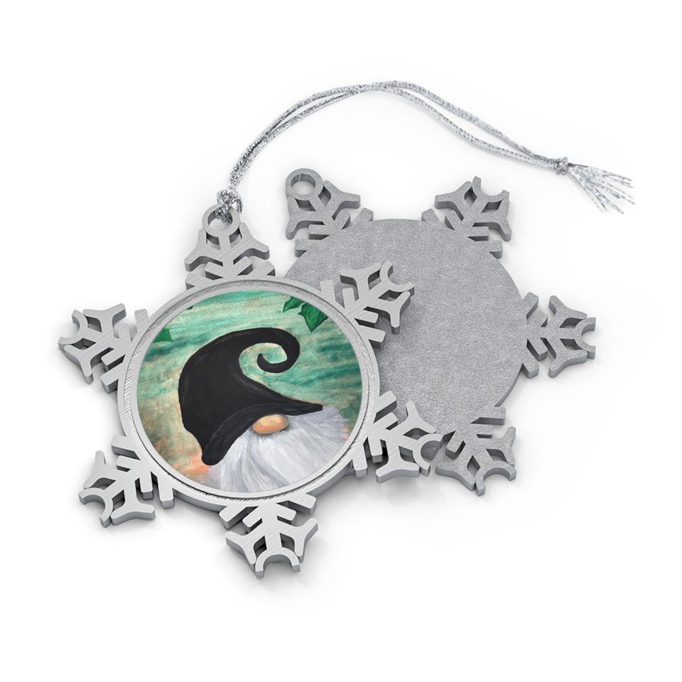 Pewter Snowflake Ornament: Gnome Theme, Winter Holiday Decor