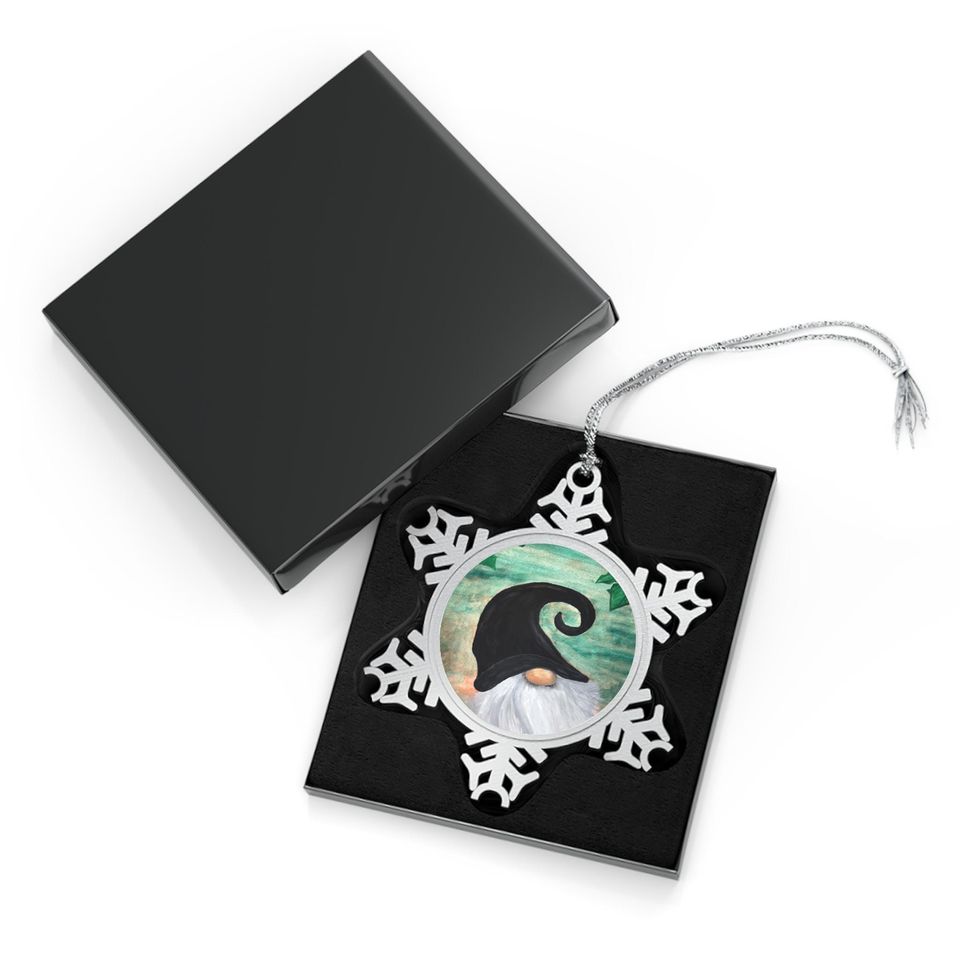 Pewter Snowflake Ornament: Gnome Theme, Winter Holiday Decor