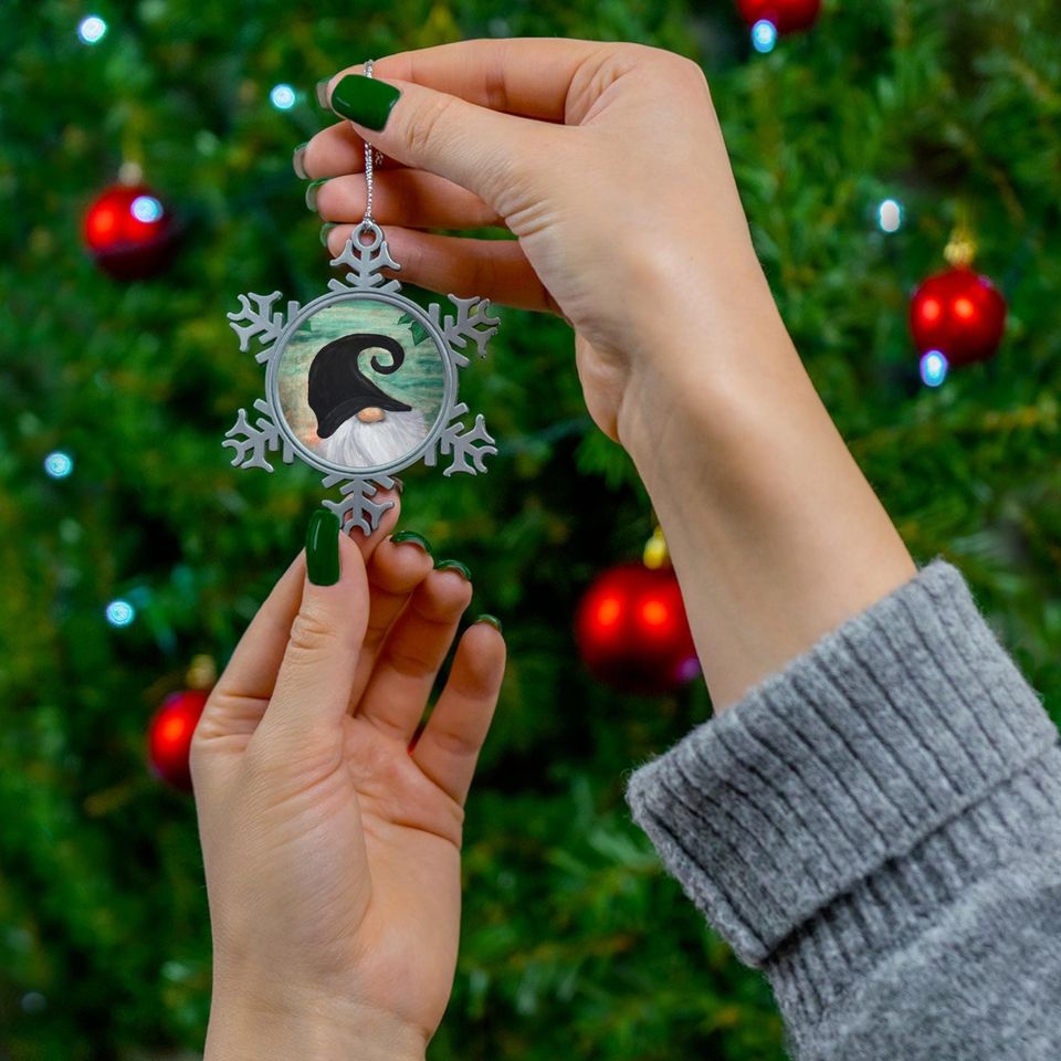 Pewter Snowflake Ornament: Gnome Theme, Winter Holiday Decor