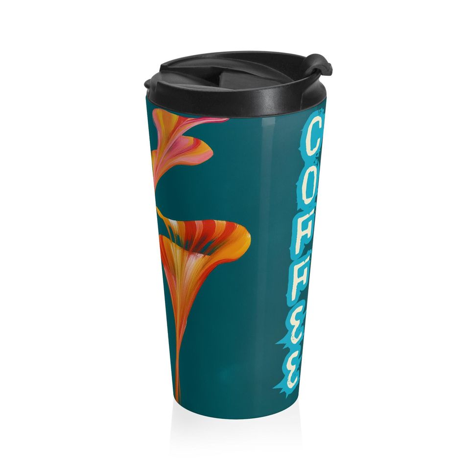 Vibrant Flame Petals Travel Mug Original Artwork by Eagle Gal