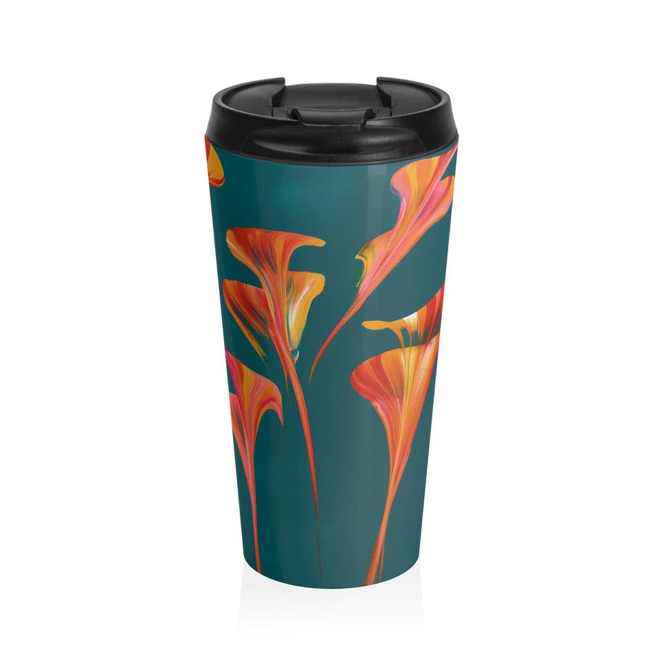 Vibrant Flame Petals Travel Mug Original Artwork by Eagle Gal