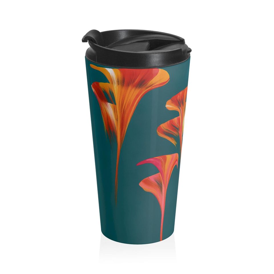 Vibrant Flame Petals Travel Mug Original Artwork by Eagle Gal