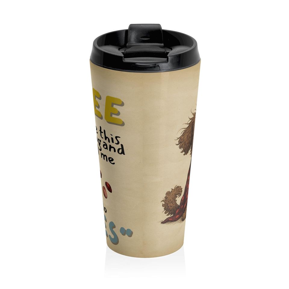 Grumpy Morning Dog Tan Background Edition Travel Mug